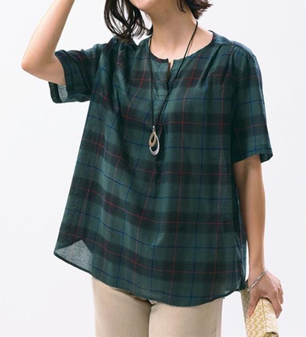 ルフラン（ルフラン）の「【３色組】綿１００％チェック柄ブラウス（ブラウス）」｜詳細画像