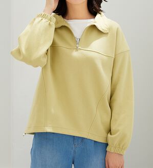 BELLUNA（ベルーナ）の「異素材使いハーフジッププルオーバー（カットソー）」｜ライムイエロー