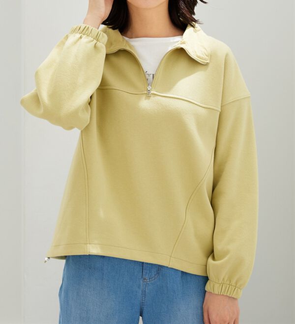 BELLUNA（ベルーナ）の「異素材使いハーフジッププルオーバー（カットソー）」｜ライムイエロー