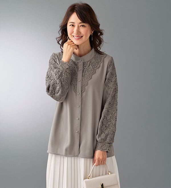 ケミカルレース使い立衿デザインブラウス - ベルーナ【公式】