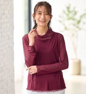 BELLUNA（ベルーナ）の「《重ねて楽しむ！》シアー素材ボトルネックプルオーバー（カットソー）」｜バーガンディ