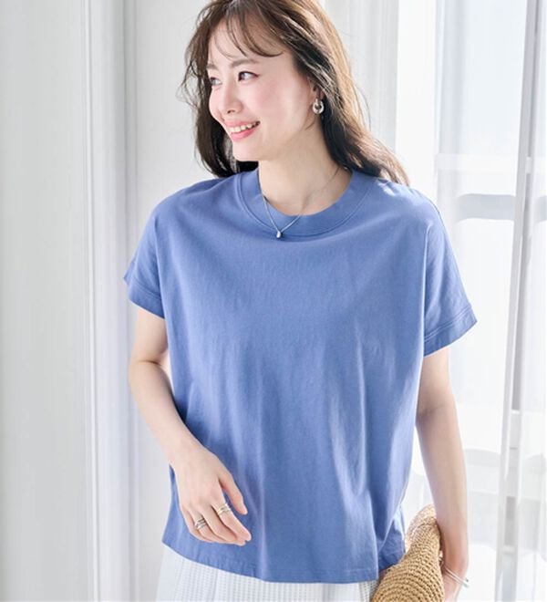 RANAN（ラナン）の「【選べる袖丈】ひんやり！＜BC＞綿100％プチハイネックＴシャツ（カットソー）」｜詳細画像