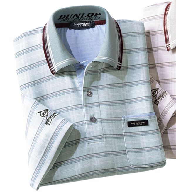 「＜ダンロップ・リファインド＞吸汗速乾チェック柄７分袖ポロシャツ（メンズポロシャツ）」｜セージ