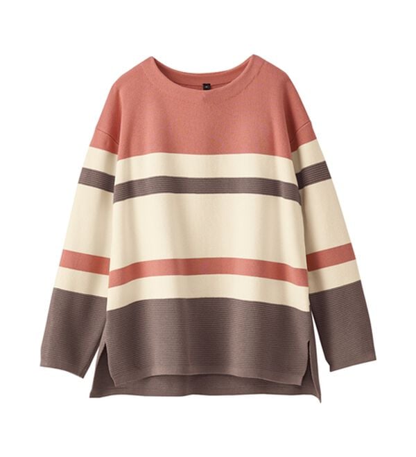 BELLUNA（ベルーナ）の「【暮らし快適ニット】ミラノリブ配色ボーダーニットプルオーバー（ニット・セーター）」｜詳細画像