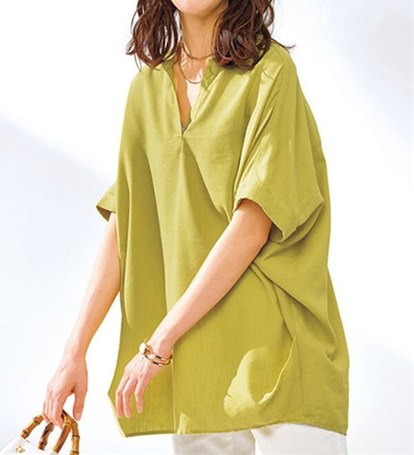 BELLUNA（ベルーナ）の「機能付リネン混スキッパーデザインシャツ（シャツ）」｜ライム