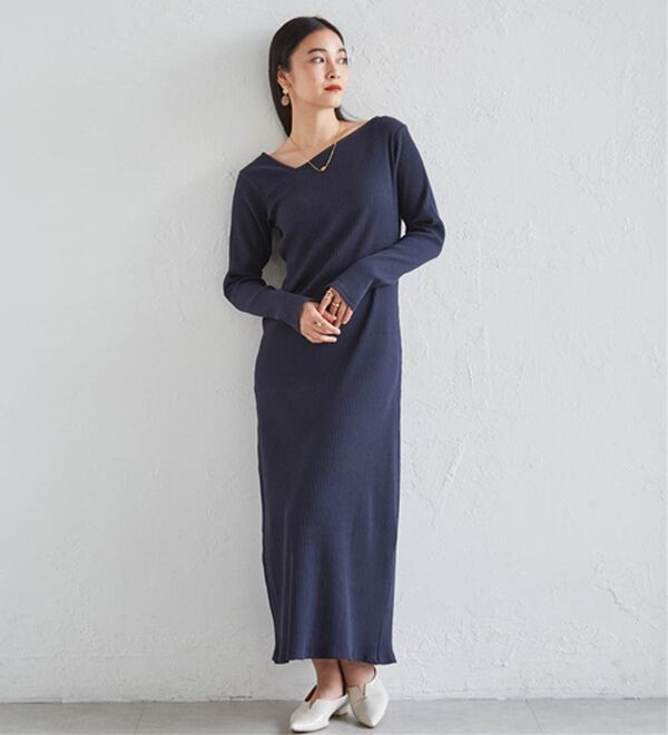 4連休限定 エンフォルド アシンメトリーネイビーワンピース ENFOLD