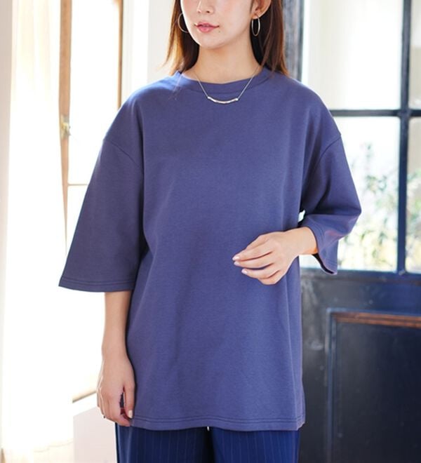 A HAPPY MARILYN（アハッピーマリリン）の「【Ｍ～８Ｌ】名品！「３つのシルエット」と「長袖／半袖」から選べる 綿混 ベーシック Ｔシャツ（Tシャツ）」｜ブルーグレー