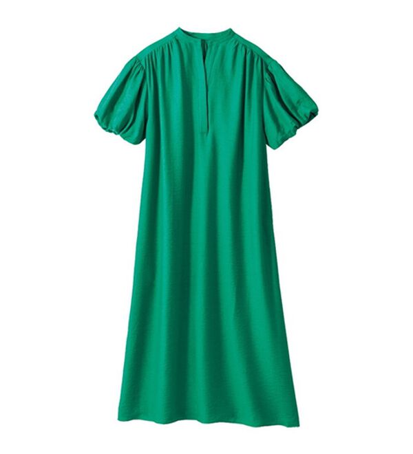 VINNO（ヴィノ）の「ボリューム袖麻調スキッパーワンピース（その他ワンピース）」｜詳細画像