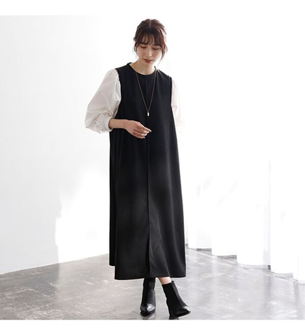 GeeRA（ジーラ）の「袖異素材カットソーワンピース（カットソーワンピース）」｜詳細画像