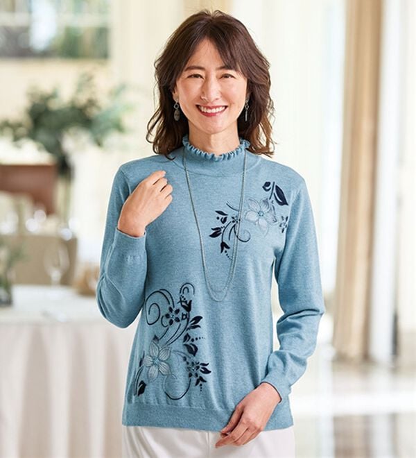 BELLUNA（ベルーナ）の「モチーフデザインセーター（ニット・セーター）」｜ブルー