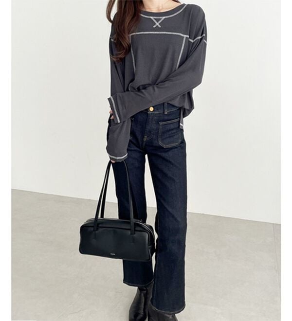 GeeRA（ジーラ）の「配色ステッチスラブシアーカットソー（カットソー）」｜詳細画像