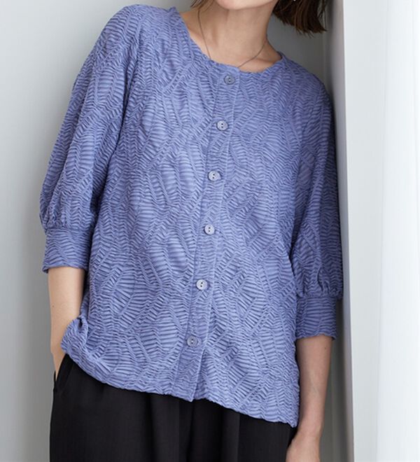 BELLUNA（ベルーナ）の「波柄シアージャカード素材カーディガン（ニットカーディガン）」｜詳細画像