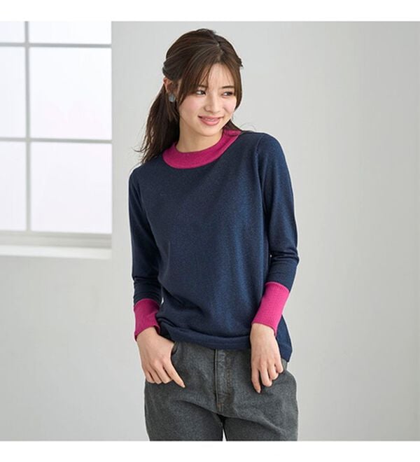 BELLUNA（ベルーナ）の「ラメ入り配色ニットプルオーバー（ニット・セーター）」｜詳細画像