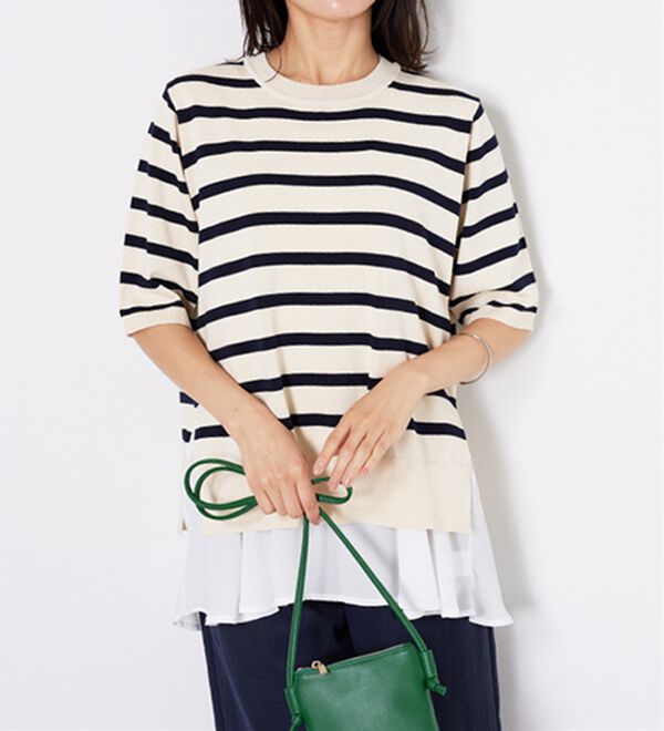 BELLUNA（ベルーナ）の「【2点セット】バックスリットボーダーニットアンサンブル（ニット・セーター）」｜詳細画像