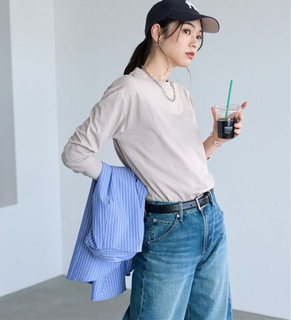 BELLUNA（ベルーナ）の「【汗ジミ対策◎】＜エアリーアイスコットン＞オーバーサイズＴシャツ【選べる袖丈】（カットソー）」｜詳細画像