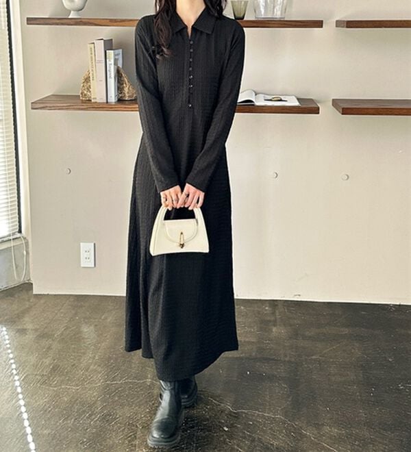 GeeRA（ジーラ）の「ポロ衿表面感素材マーメイドワンピース（カットソーワンピース）」｜詳細画像