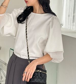 GeeRA（ジーラ）の「袖シアー切替ランタンスリーブトップス（カットソー）」｜オフホワイト