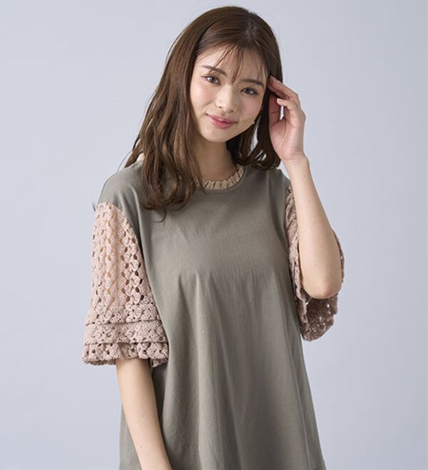 BELLUNA（ベルーナ）の「ヒンヤリ！異素材使いデザインプルオーバー（カットソー）」｜詳細画像