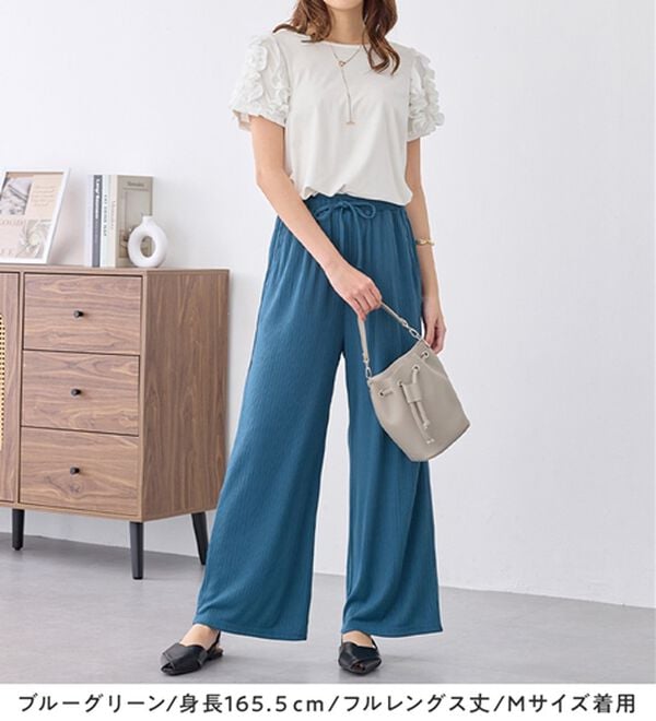 alotta（アロッタ）の「【選べる丈】のびのびストレッチリブワイドパンツ（クロップドパンツ）」｜詳細画像