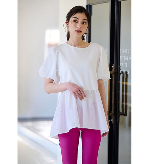 RANAN（ラナン）の「ひんやり！パール調ビーズ使いボリューム袖プルオーバー（カットソー）」｜詳細画像