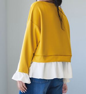 RANAN（ラナン）の「＜ＨＳ＞重ね着風配色フリルプルオーバー（カットソー）」｜マスタード／オフ