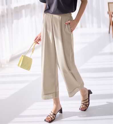 alotta（アロッタ）の「【４つの機能付】ひんやり裾レース楽ちんストレートパンツ（ワイドパンツ・ガウチョ）」