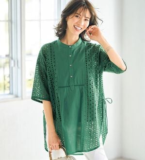 BELLUNA（ベルーナ）の「おしゃれに体型隠しレース切替チュニック（チュニック）」｜詳細画像