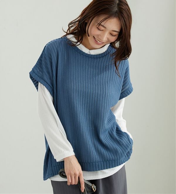 BELLUNA（ベルーナ）の「【インナー付き】透かしドルマンベストアンサンブル（アンサンブル）」｜詳細画像