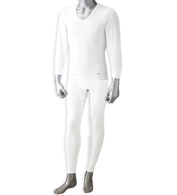 「＜クロコダイル＞さざ波生地が心地良いケアするインナー（Ｒ）上下組（メンズ肌着・インナーウェア）」｜ホワイト 上下1着
