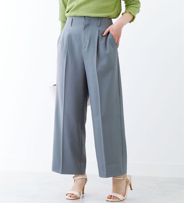 BELLUNA（ベルーナ）の「シワになりにくい！麻調ワイドパンツ（ワイドパンツ・ガウチョ）」｜ライトグレー