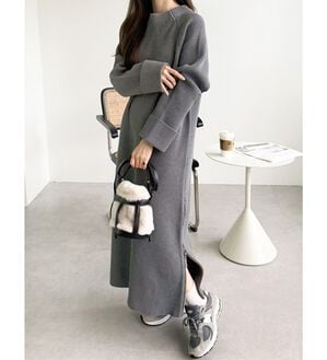 GeeRA（ジーラ）の「裾ファスナースリットニットワンピース（ニットワンピース）」｜グレーミックス