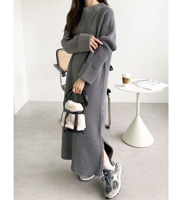 GeeRA（ジーラ）の「裾ファスナースリットニットワンピース（ニットワンピース）」｜グレーミックス