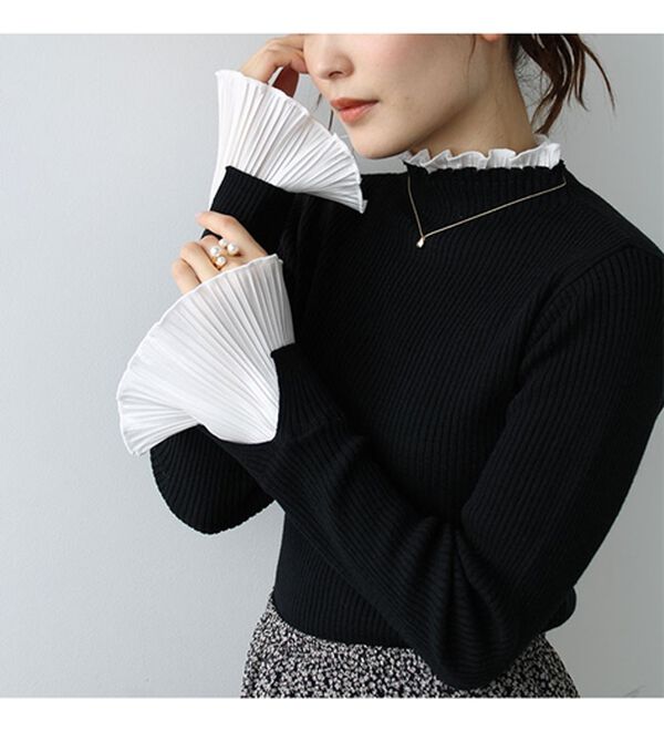 GeeRA（ジーラ）の「プリーツ付ハイネックリブニットトップス（ニット・セーター）」｜詳細画像