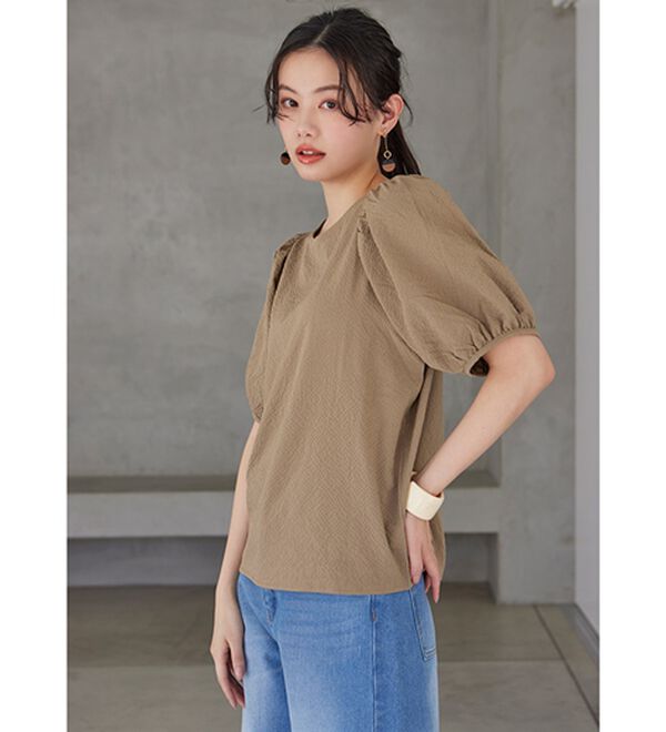 RANAN（ラナン）の「ひんやり！サッカー素材袖ボリュームブラウス（ブラウス）」｜詳細画像