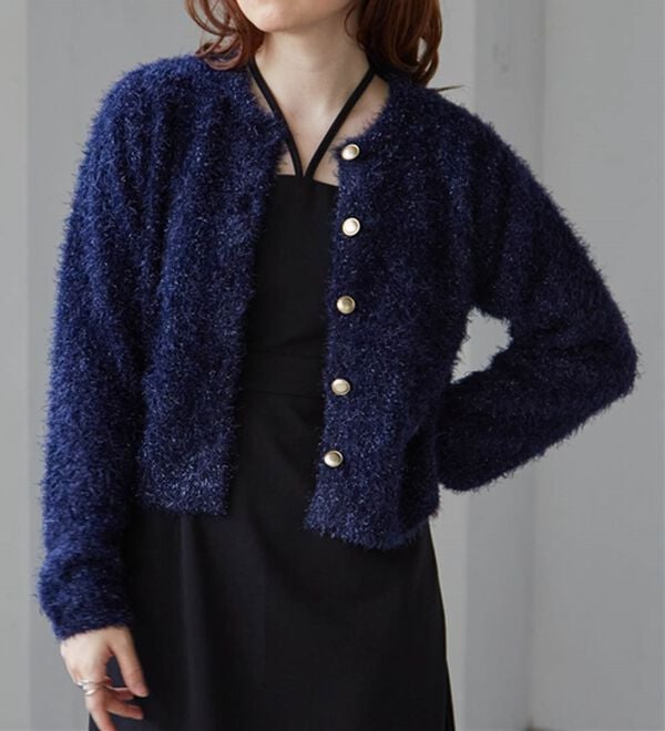 RANAN（ラナン）の「ゴールド調ボタンラメシャギーカーディガン（ニットカーディガン）」｜詳細画像