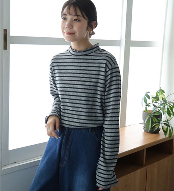 A HAPPY MARILYN（アハッピーマリリン）の「【ＬＬ～６Ｌ】「沿わないネック」で苦しくない。ミルリブ プチハイカットソー（カットソー）」｜詳細画像