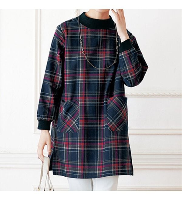 BELLUNA（ベルーナ）の「便利であたたか！リブ付チェック柄チュニック（チュニック）」｜詳細画像