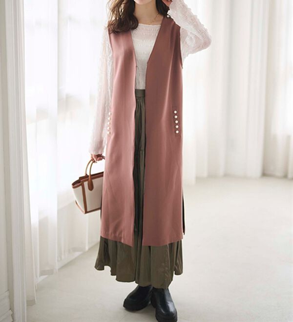 RANAN（ラナン）の「【セットアップ対応】パール調ビジュー付ロングジレ（ジレ）」｜詳細画像