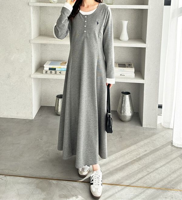 GeeRA（ジーラ）の「【U.S.POLOASSN】レイヤード風ヘンリーネックワンピース（カットソーワンピース）」｜詳細画像