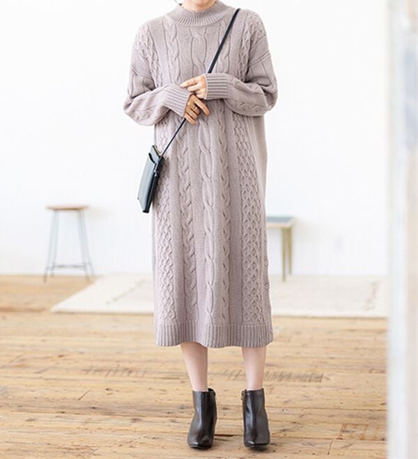 BELLUNA（ベルーナ）の「ケーブル柄ロング丈ニットワンピース（ニットワンピース）」｜詳細画像