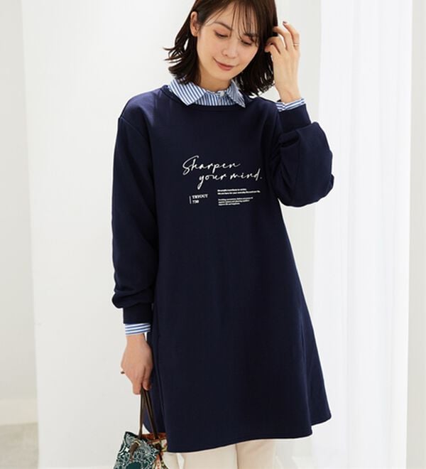 BELLUNA（ベルーナ）の「【快適Ｌａｂ．】裏起毛ジャカード素材ロゴワンピース（カットソーワンピース）」｜詳細画像