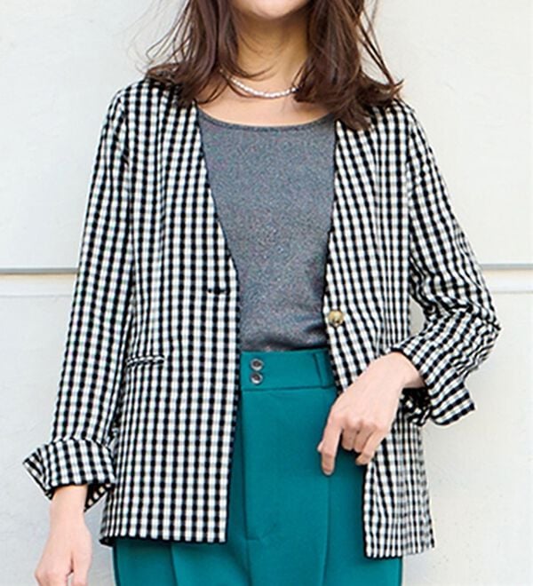 未使用級✨ルビアム カノニコ ジャケット チェック柄 シルク混 ラペルピン 50 Brilla per il gusto（ブリッラ ペル イル グスト）PIACENZA ウール