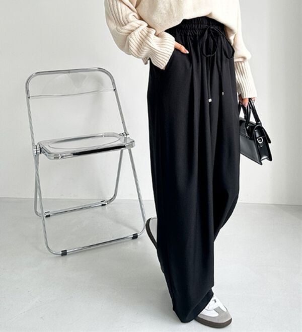 GeeRA（ジーラ）の「【体型カバー】上品なのにラクちんワイドパンツ（フルレングスパンツ）」｜ブラック