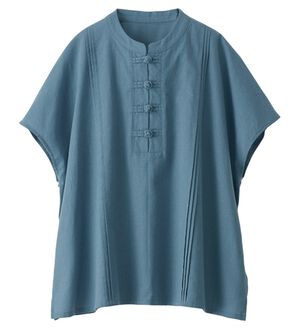 BELLUNA（ベルーナ）の「綿麻素材チャイナボタンゆったりブラウス（ブラウス）」｜サックス