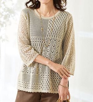 BELLUNA（ベルーナ）の「綿麻混素材パッチワーク柄ニット（ニット・セーター）」｜詳細画像