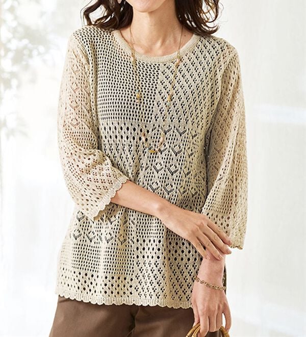 BELLUNA（ベルーナ）の「綿麻混素材パッチワーク柄ニット（ニット・セーター）」｜詳細画像