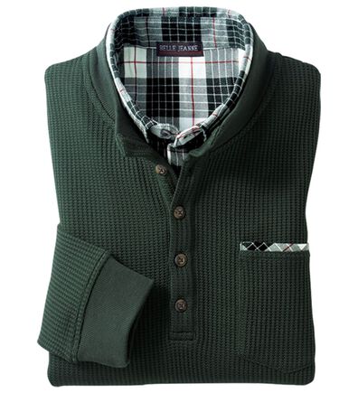 「ワッフルダブル衿トレーナー（メンズトレーナー）」