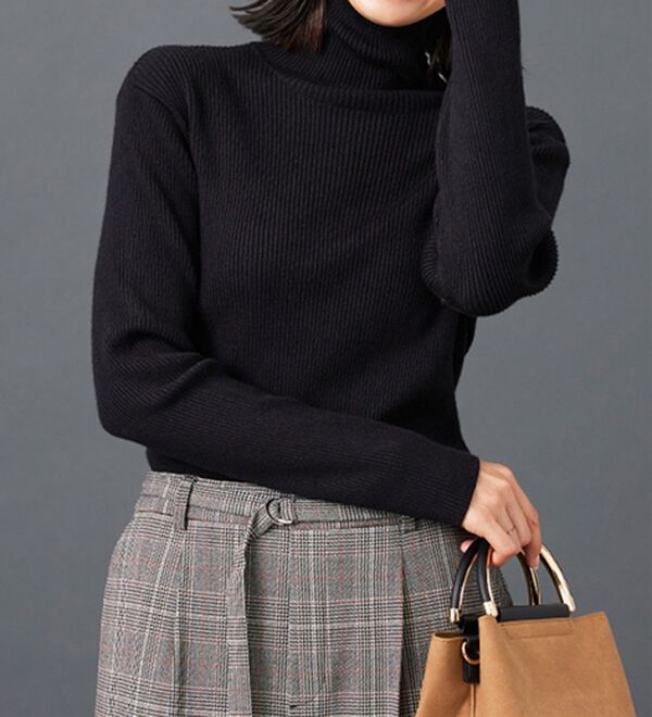 安心感あるプチプラニット】リブニットタートルネックプルオーバー