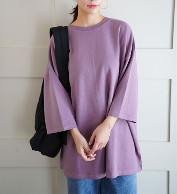 A HAPPY MARILYN（アハッピーマリリン）の「【Ｍ～８Ｌ／選べる袖丈】綿トレーナーライクビッグシルエットＴシャツ（Tシャツ）」｜詳細画像