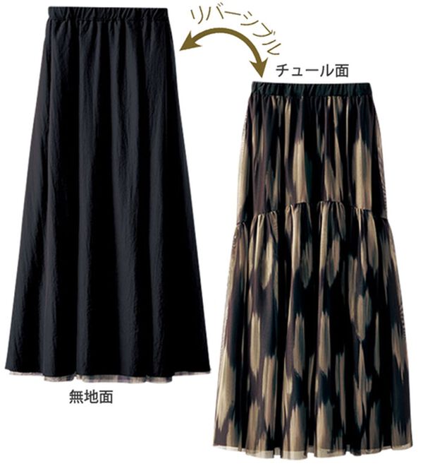BELLUNA（ベルーナ）の「２倍の着こなし！チュールプリントスカート（ロングスカート）」｜詳細画像